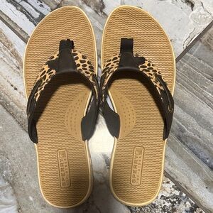 Sperry Tan and Brown Animal Print Sandals